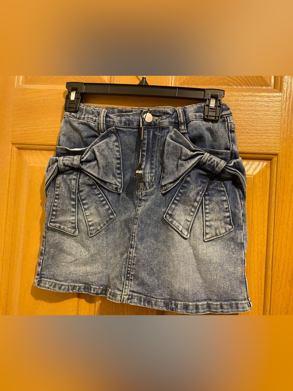 Girls' Blue Denim Skirt with Decorative Bows